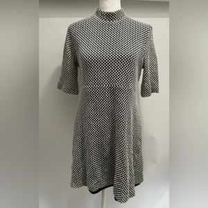 Zara Knit Jacquard Skater Dress in Navy and Ecru Size L NWT